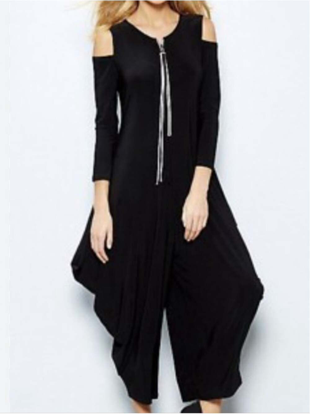 Joseph Ribkoff Harem Drape Jumpsuit Flowy Cold Shoulder Size 8